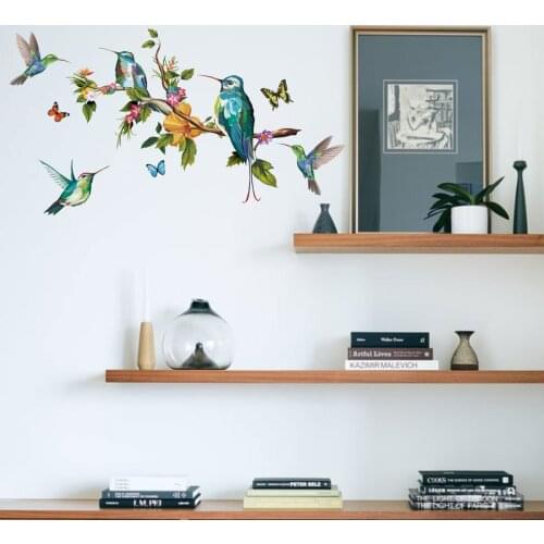Colorful Branches and Birds Wall Stickers Home Living Room Decor Teen Aesthetic Posters on The Wall Butterflies Art Wall Decals