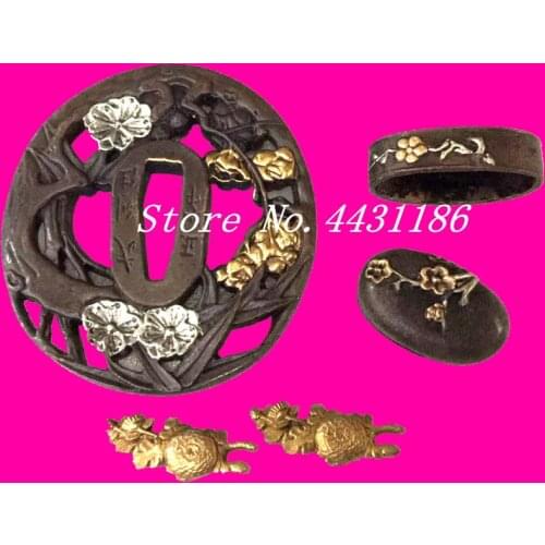 Brass Japanese Sword Fittings Set Tsuba Kashira Fuchi Menuki For Katana Wakizashi Tanto Ninja Sword DIY Accessory