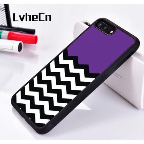 LvheCn 5 5S SE 6 6S Soft TPU Silicone Rubber phone case cover for iPhone 7 8 plus X Xs 11 Pro Max XR Black White Purple Chevron