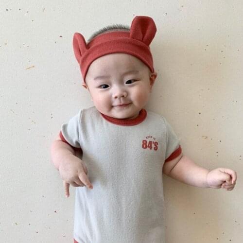 Cute Toddler Baby Girl Bodysuit Kids Boy Short Sleeve Jumpsuit Bear Ear Headband Newborn Bodysuits Infants Childrens Clothes