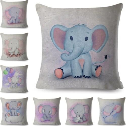 Lovely Cartoon Elephant Pillow Case for Children Room Sofa Home Decor Cute Animal Cushion Covers Polyester Pillowcase Cover 45X4