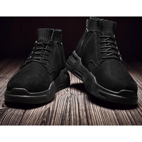 Retro Fashion Men Shoes Combat Boots Mens Casual Shoes Lace-Up Breathable Socks Locomotive Tooling Shoe Warm Non-slip Boots