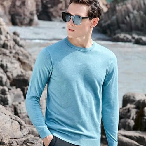 Man Pure Color Thin Sweater Casual Formal O-Neck 10% Wool Jumper Long Sleeve Male Knit T Shirts Pullovers