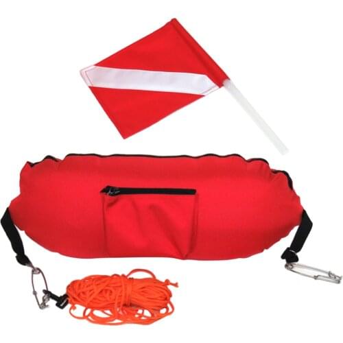 Spearfishing Torpedo Buoy 420D Nylon Inflatable Diving Float Removable Dive Flag with 25m Line Ropes Diver Gear
