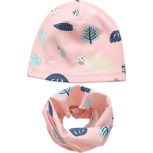 New Autumn Winter Baby Cotton Hat Set Boys Girls Neck Scarf Spring Warm Neckerchief Kids Beanies Sets Children Cartoon Hat Scarf