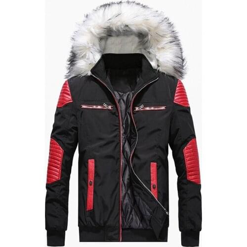 Winter Fashion Clothing Men Slim Fit Coat Men Winter Parka Jacket White Fur Collar Outdoor Jacket Patchwork Motorcycle Jacket