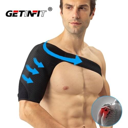Getinfit 1PCS Adjustable Back Brace Guard Strap Wrap Belt Gym Sports Care Single Shoulder Support Band Men Women Black Bandage