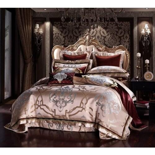 Luxury Royal Bedding set Queen King Bed set Satin Egyptian Cotton Brown Duvet cover Bed sheet set spread linge de lit funda cama