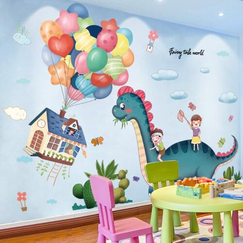 [SHIJUEHEZI] Dinosaurs Animals Wall Stickers DIY Cartoon Balloons Tree Mural Decals for Kids Room Baby Bedroom Home Decoration
