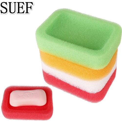 Suef 1PCS New Home Candy Color Sponge Foam Soap Dish Plate Rack Holder Bathroom Sponge Soap Holder Housewear Furnishings @3