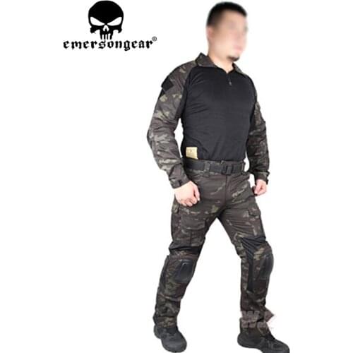 Airsoft BDU Tactical Uniform Combat Shirt Pants with Elbow Knee Pads Military Hunting Clothes Multicam Black EM6971Hunting Party