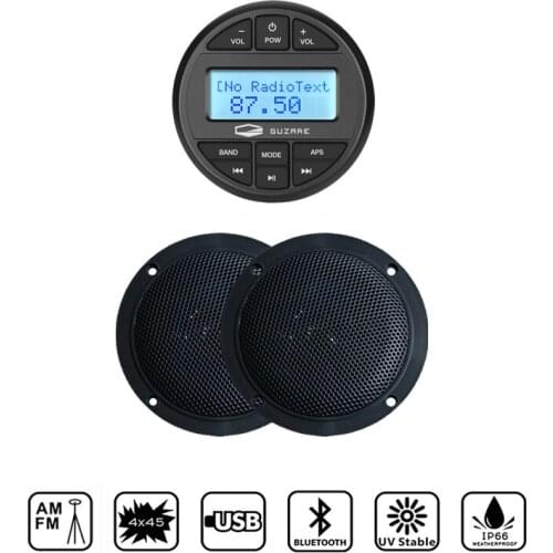 Waterproof Boat Stereo System Marine Audio Bluetooth Radio Receiver FM AM Car MP3 Player+4inch Marine Speakers For RV ATV Yacht