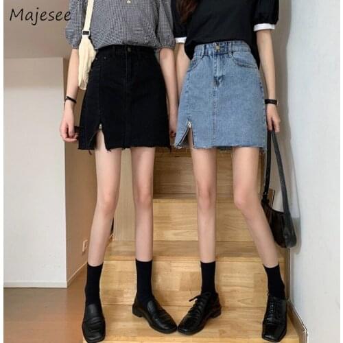 Empire Skirts Women Denim Zipper Streetwear Chic Summer Girls Ins Retro All-match Fashion Leisure College Version Ulzzang Femme
