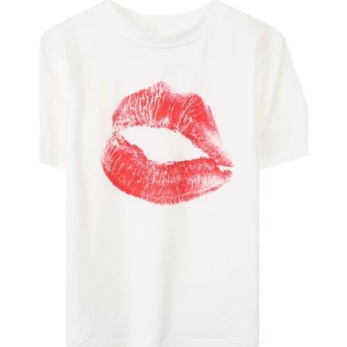 Printed T-shirt Womens Round Neck Cotton Clothes Short-sleeved Summer Casual Oversized Femme Rm