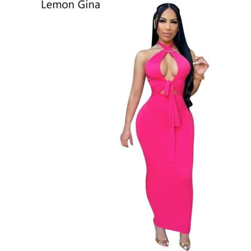 Lemon Gina Band-Aid Hanging Neckline Band-tie Nightclub Skirt Temperament Commuter Dress