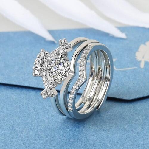 925 Sterling Silver Diamond Open Rings 3pc for Women Wedding Engagement Bridal Jewelry Elegant Ring Fashion Accessories