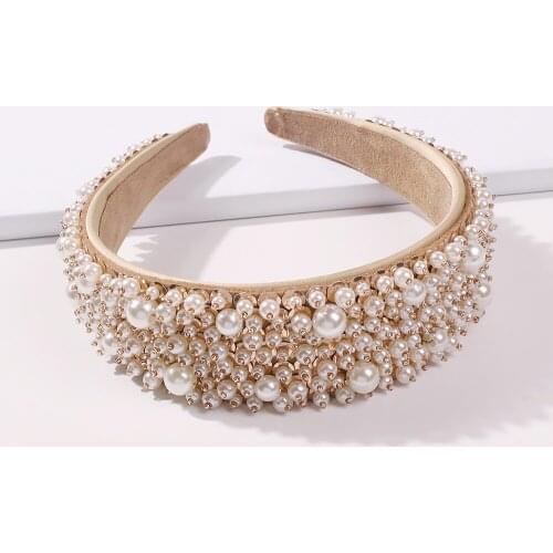 Handmade Imitation Pearl Hairband Women Elegant White Full Pearl Beads Headband Bridal Crown Hair Hoop Hair Accessories Wedding