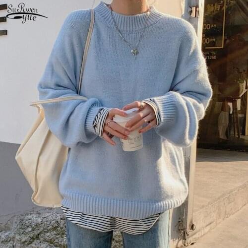 Autumn New White Sweater Pullover Streetwear Winter Casual Loose Long Sleeve Basic O-neck Knitted Jumper for Women Sweater 17154