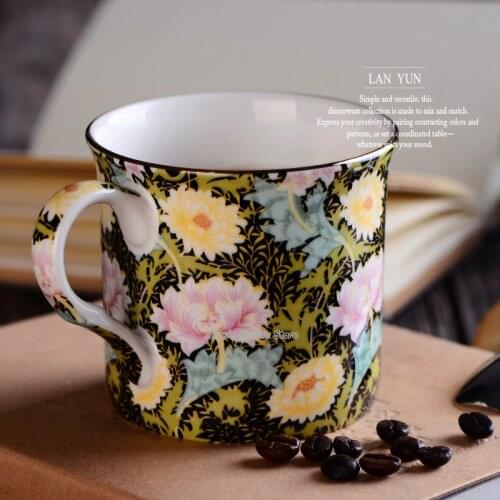 William Morris Chrysanthemum Teacup Golden Mug Gilded Mug Coffee Mug Milk Cup gilding Porcelain Cup gold-plating Ceramic Mug