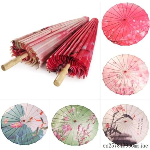 10pcs Ancient Dance Umbrellas Chinese Silk Umbrella Japanese Cherry Blossoms Silk Decorative Umbrella for Women