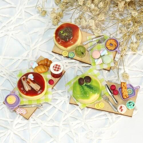 1/12 Miniature Doll House Mini Cheesecake Bread Combination Model Accessory Gift