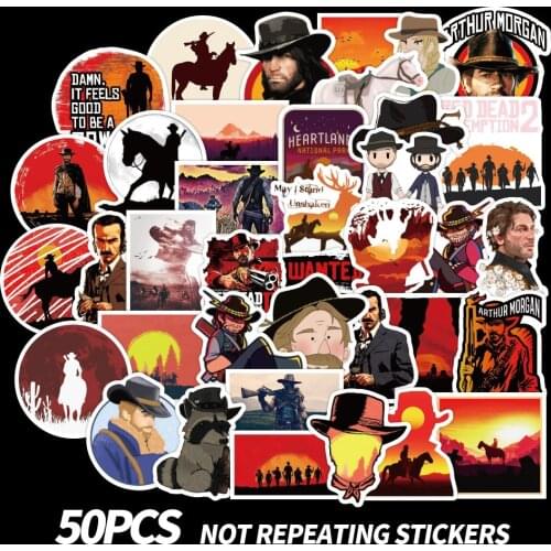 10/50pcs Cool Game Stickers Red Dead Western Cowboy Style Redemption Stickers for Phone Laptop Luggage Skateboard Waterproof