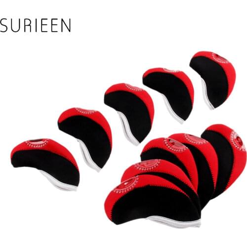 Golf Club Iron Head Covers 10pcs Neoprene Golf Club Head Cover Wedge Iron Protective Headcovers Set w/ Transparent Window Design