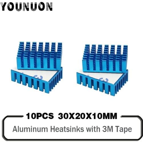 10PCS Blue Aluminum Heatsinks 30X20X10MM Mini Heatsinks with 3M Tape for IC LED CPU GPU