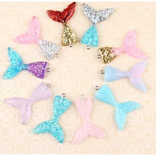 10pcs Resin Mermaid Tail Keychain Charms Multi Color DIY Necklace Charms Pendants Decoration Accessories