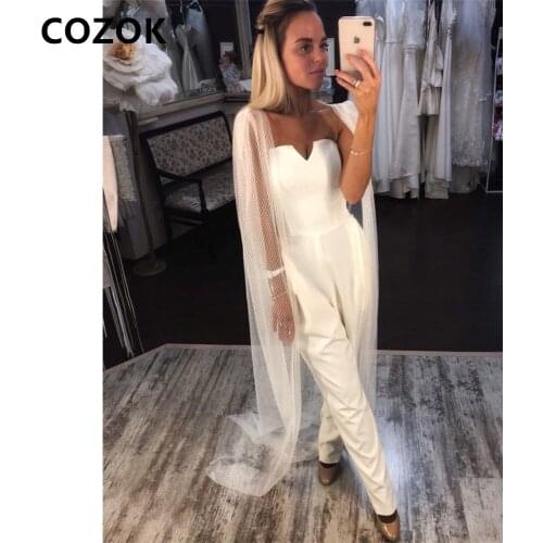 2021 White Jumpsuit Strapless Wedding Dress Bridal Gown Outdoor Formal Event Suit Boho vestido de Sexy Weding Dresses