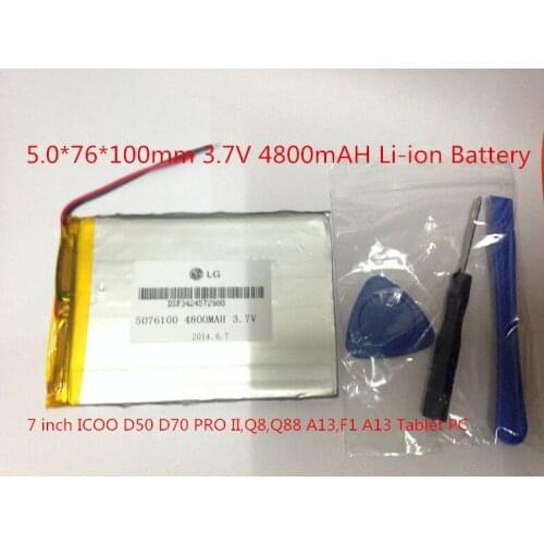 5.0*76*100mm 3.7V 4800mAH Li-ion Battery for 7 inch ICOO D50 D70 PRO II,Q8,Q88 A13,F1 A13 Tablet PC Free shipping