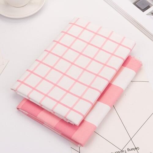 50*150cm Pink Large Grid Cotton Fabric Fine Grid Cotton Canvas Sofa Pillow Tablecloth Curtain Door Curtain Picnic Fabric