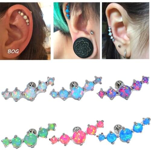 6PCS 316L Surgical Steel Tragus Piercing Helix Prong Set 5 Synthetic Opal Cartilage Piercing Ear Stud Body Jewelry Earring 16g