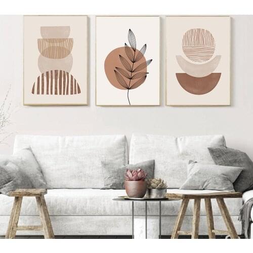 Mid Century Abstract Painting Boho Geometry Canvas Wall Art Minimalist Poster Prints Terracotta Neutral Wall Pictures Home Decor