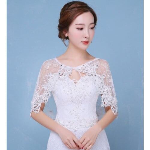 Bolero Women Summer Wraps Shrug Crystals Beaded Lace Appliqued Short Wedding Wrap Shawls Cape With Ribbons