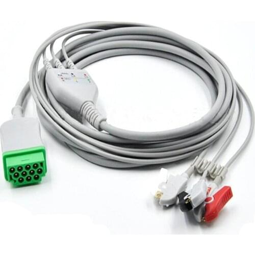 One Piece 3 Leads ECG EKG Cable for GE Marquette GE Dash Pro4000, DASH PRO 3000, Dash PRO2000,Medical ECG Cable Clip End AHA TPU