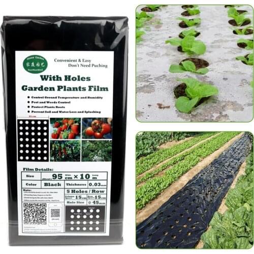 Garden vegetable black film agricultural plant plastic film perforated PE film (95cm * 10m 5 holes 0.03mm)