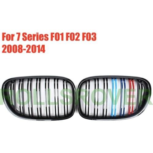 ROLLSROVER Black Front Bumper Grille Grill For BMW 7 Series F01 F02 F03 2008-2014 3 Colors Double Strip Car Styling