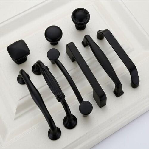 10 pcs American Style Black Cabinet Handles Solid Aluminum Alloy Kitchen Cupboard Pulls Drawer Knobs Furniture Handle Hardware