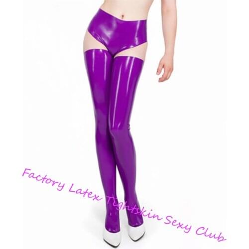 Hot Sale Latex 100% Rubber Stockings with Shorts Set Tight High Quality Purple 0.4mm XS~XXL