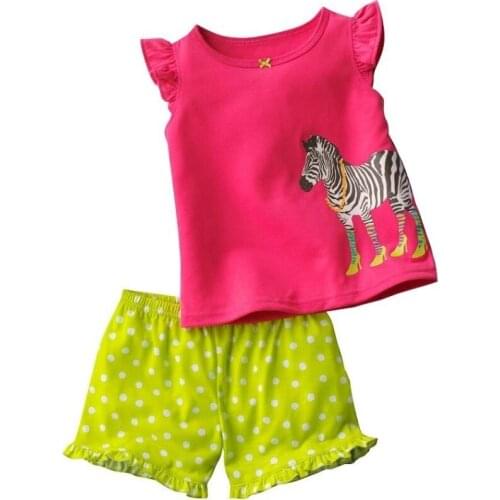 Hooyi Girls Clothes Set Zebra Children Clothing suits Summer Short Sleeve t-shirts Shorts pants Sport Suit 100% Cotton