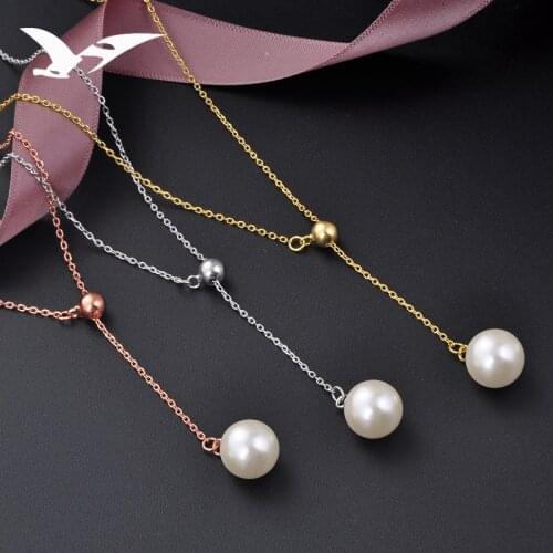 Classic Stainless Steel Necklace Simple Imitation Pearl Pendant Choker Necklace for women Girls Chain Necklaces