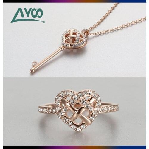 SWA Fashion Jewelry High Quality Charm 1:1 Braided Heart Romantic Female Love Lock Shape Ring Necklace Set Jewelry Gift