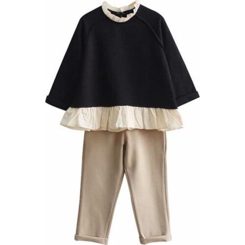 DFXD New Brand Teens Girls Clothing Sets High Quality Korean Girls Cotoon Lace Stitching Top+Pant Princess Suit Kids Set 3-14Y