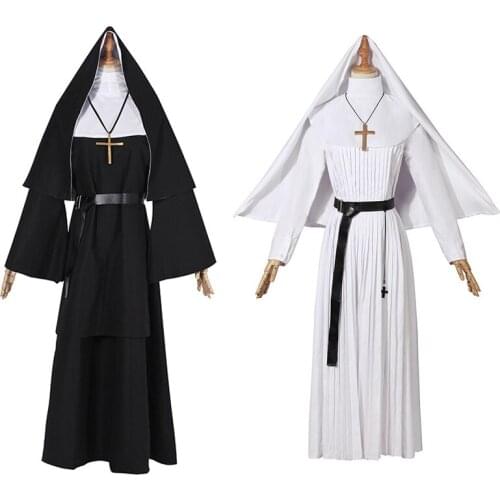 Movie The Nun Priest robe Nuns Costumes for Women Long Black Nuns Costume Arabic Religion Monk Ghost Uniform Halloween Clothing