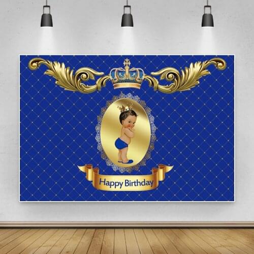 Laeaco Happy Prince Birthday Party Blue Headboard Gold Crown Baby Photozone Customized Banner Photo Background Photo Backdrops
