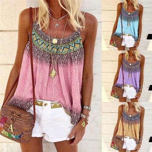 Womens Tank Top New Leisure Casual Shirt Ladies 2021 Summer Tops Sleeveless Loose Boho Print Tops Femme Comfortable