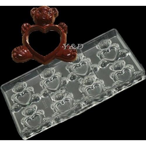 Bear With A Big Heart Shaped Durable Polycarbonate 3 D Clear Transparent Chocolate Mould Injection Hard PC Desert Tray Mold