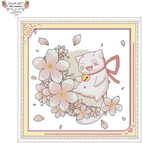 Joy Sunday C831 14CT 11CT Counted and Stamped Home Decor Blessing Cat Needlework Needlepoint Embroidery DIY Cross Stitch kits