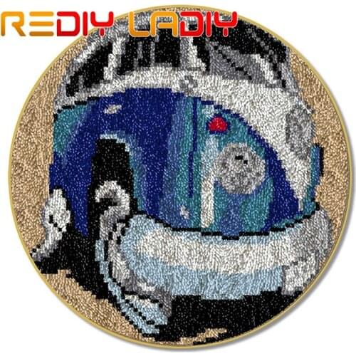 Latch Hook Rug Kits DIY Crocheting Carpet Rug Retro Bus Acrylic Yarn Pre-Printed Canvas Cushion Mat Crochet Wall Tapestry Crafts